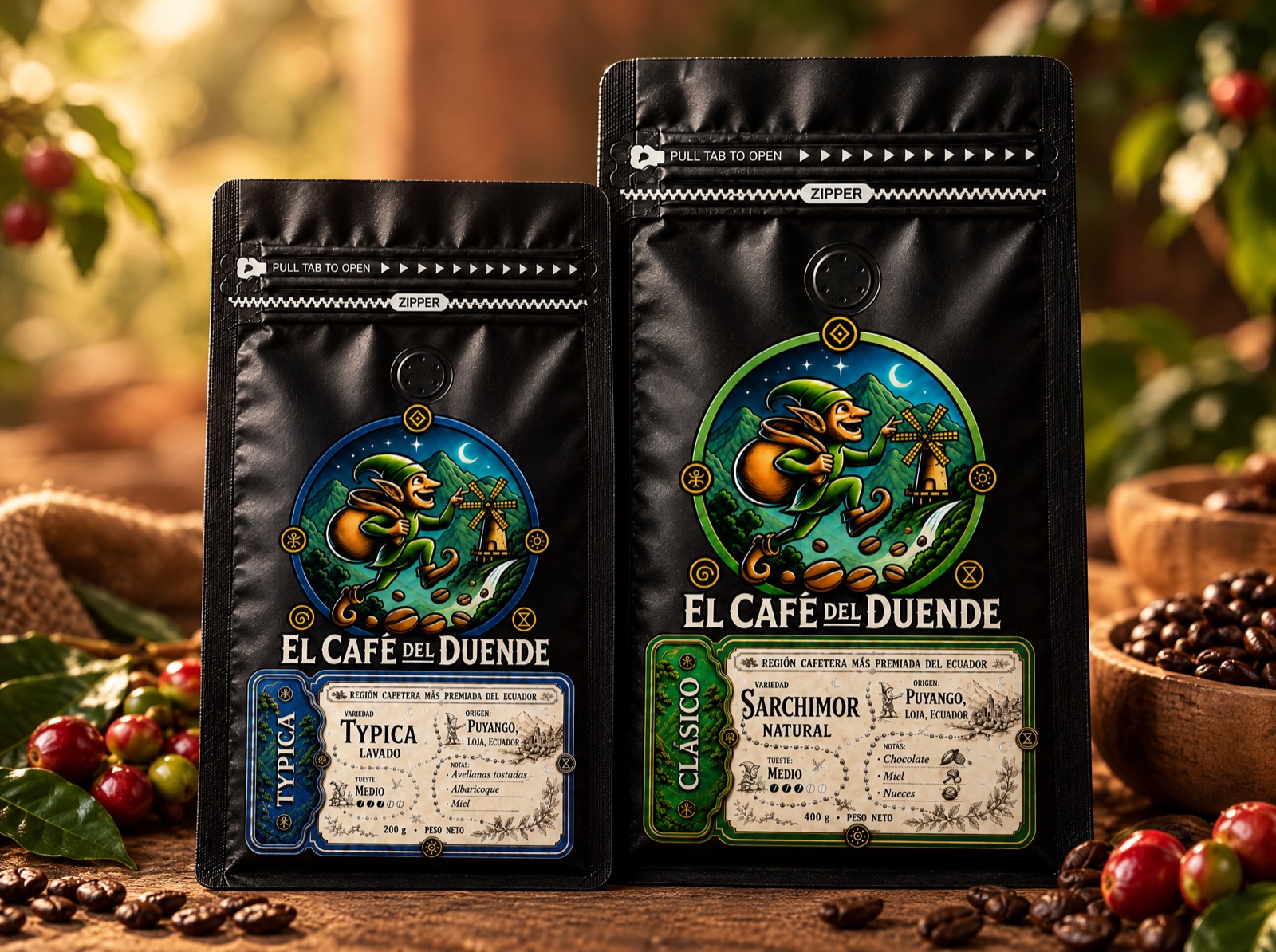 Explorador Typica: un Typica de 200g y un Clásico de 400g.