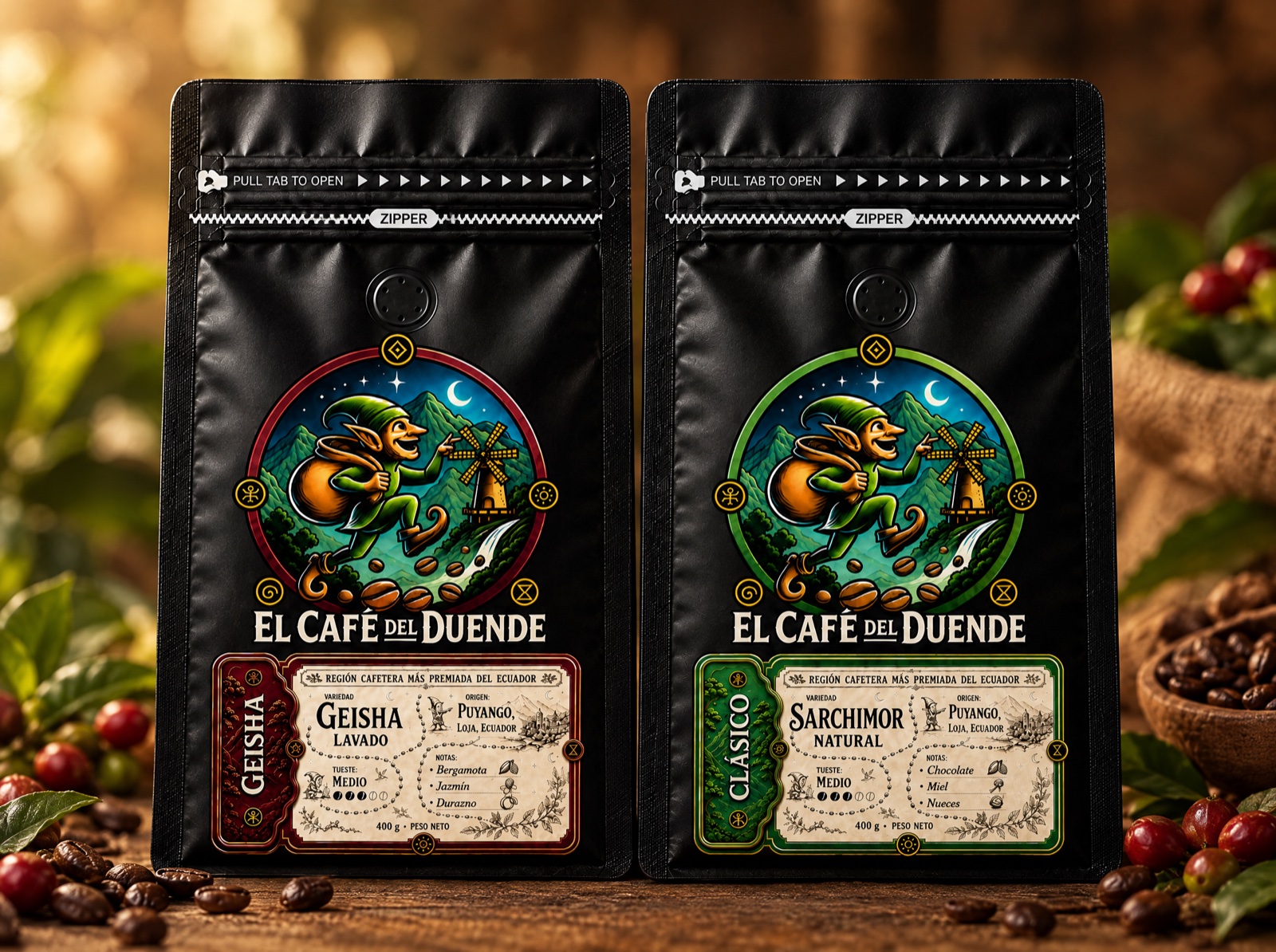 Mini Expedición Geisha: un Geisha de 200g y un Clásico de 200g.