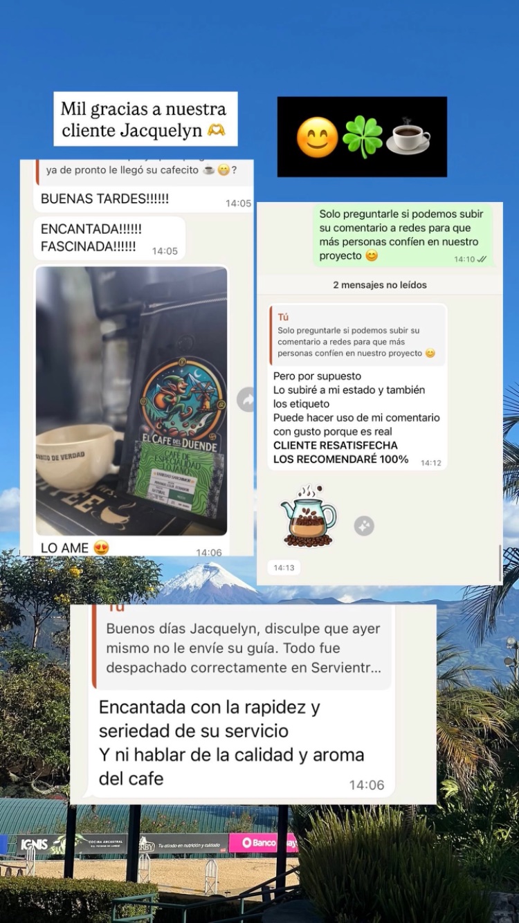Reseña de clienta por WhatsApp: encantada y fascinada con su pedido, lo recomendará al 100%.