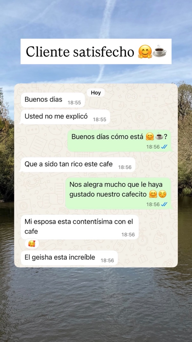 Reseña de cliente satisfecho por WhatsApp.