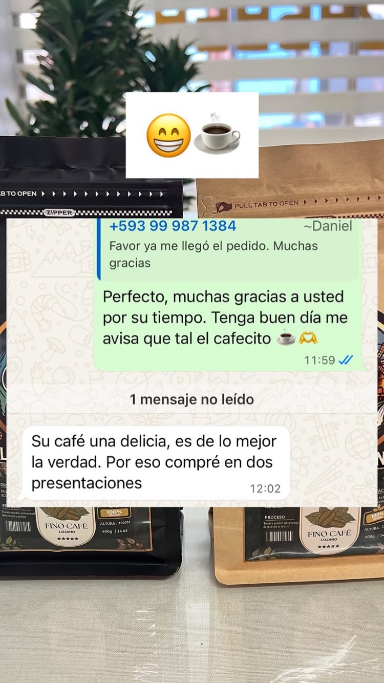 Reseña de cliente por WhatsApp, compró en dos presentaciones.