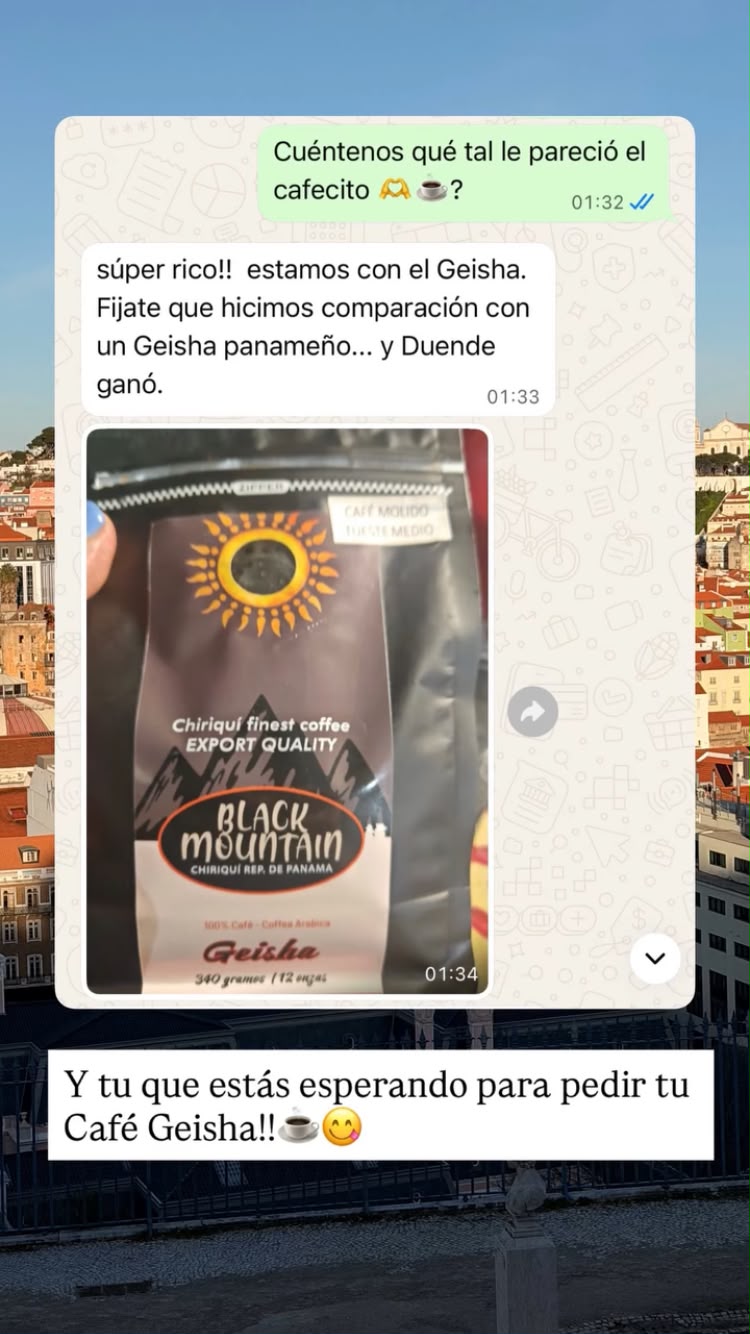 Reseña de clientes de Geisha por WhatsApp: comparación con un Geisha panameño y el Duende ganó.